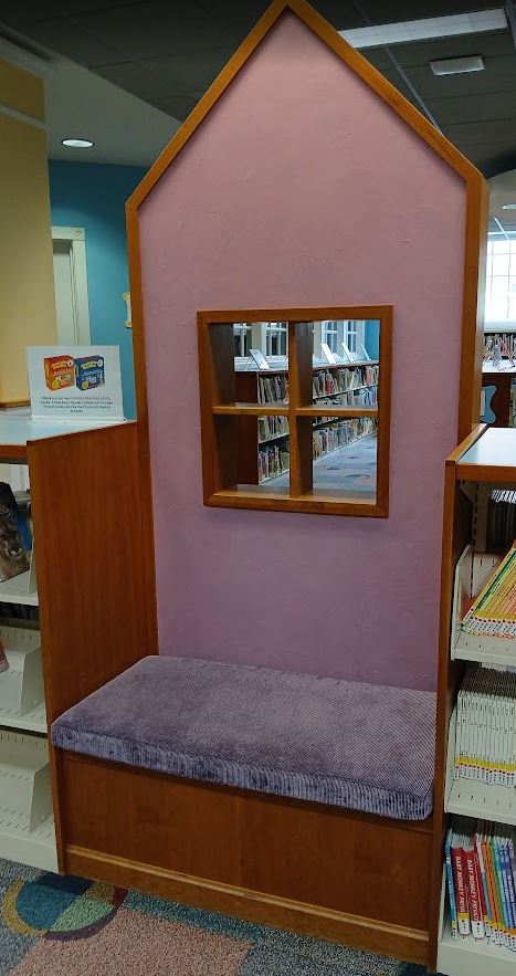 Children's Area House-Wall open-window Bench with Cushion.