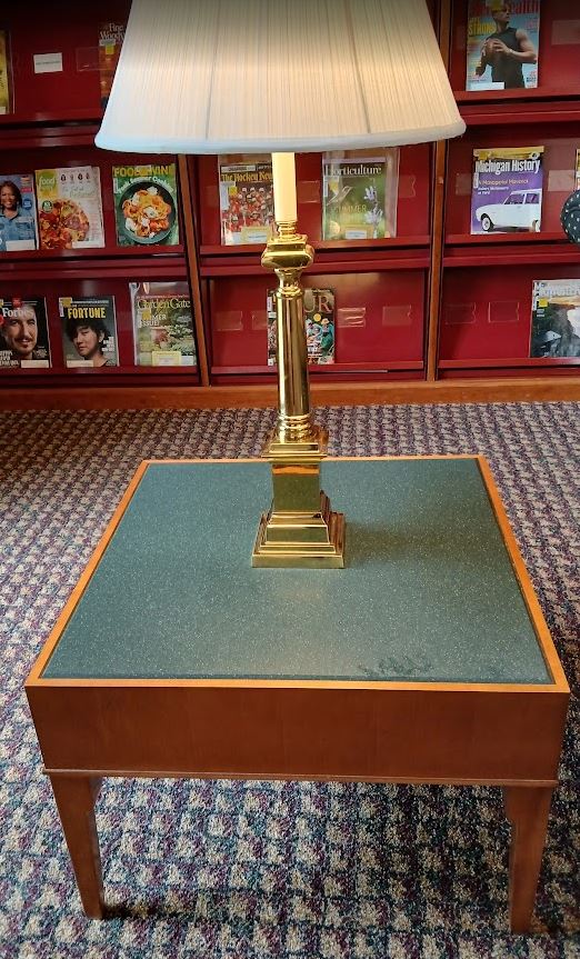 Square Green-Top Side Table with BOLTED Lamp wired through